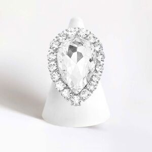 Silver Teardrop Stretch Rhinestone Crystal Cocktail Ring Finger Statement